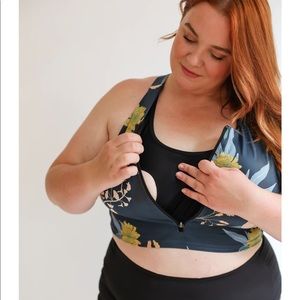 Move mama crop zipper floral nursing swimsuit top